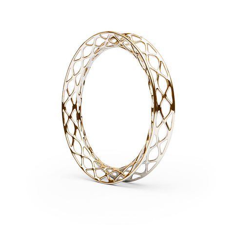The GRID Bangle Flared in 3D Printed 18k Gold Finished 925 Sterling SIlver