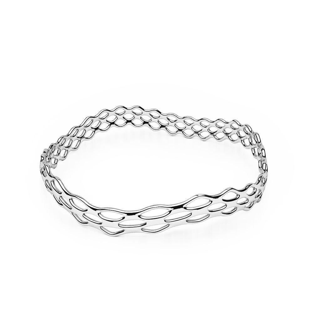 The GRID Bangle | Slim Wave | Platinum Sterling