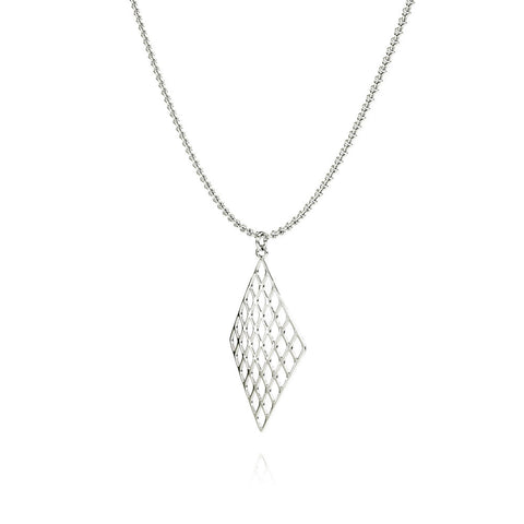 The GRID Necklace Diamond in 3D Printed Platinum Finished 925 Sterling SIlver