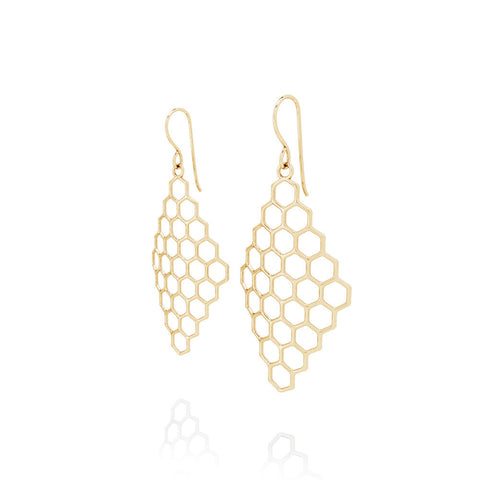 The HIVE Earrings Diamond in 3D Printed 14k Gold Finished 925 Sterling SIlver