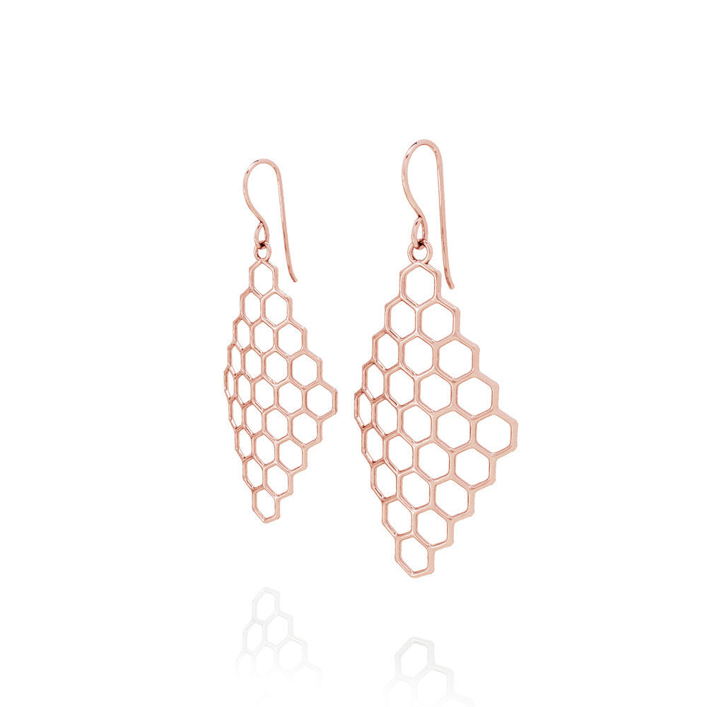 The HIVE Earrings Diamond in 3D Printed 14k Rose Gold Finished 925 Sterling SIlver