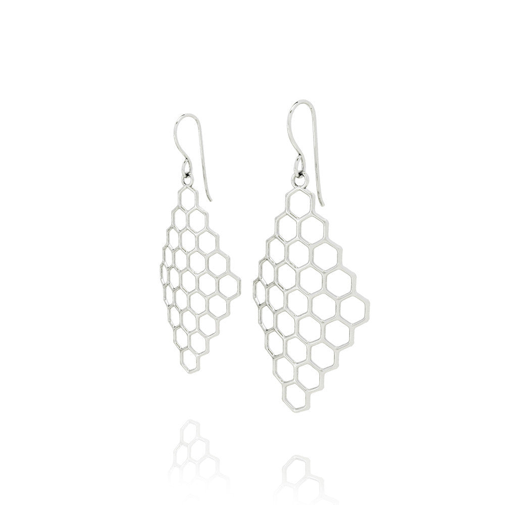 The HIVE Earrings Diamond in 3D Printed Platinum Finished 925 Sterling SIlver