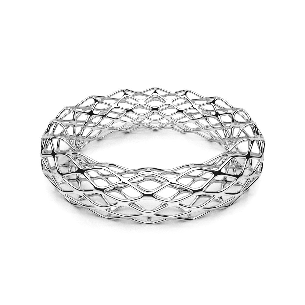 The GRID Bangle Double Slim in 3D Printed Platinum Finished 925 Sterling SIlver
