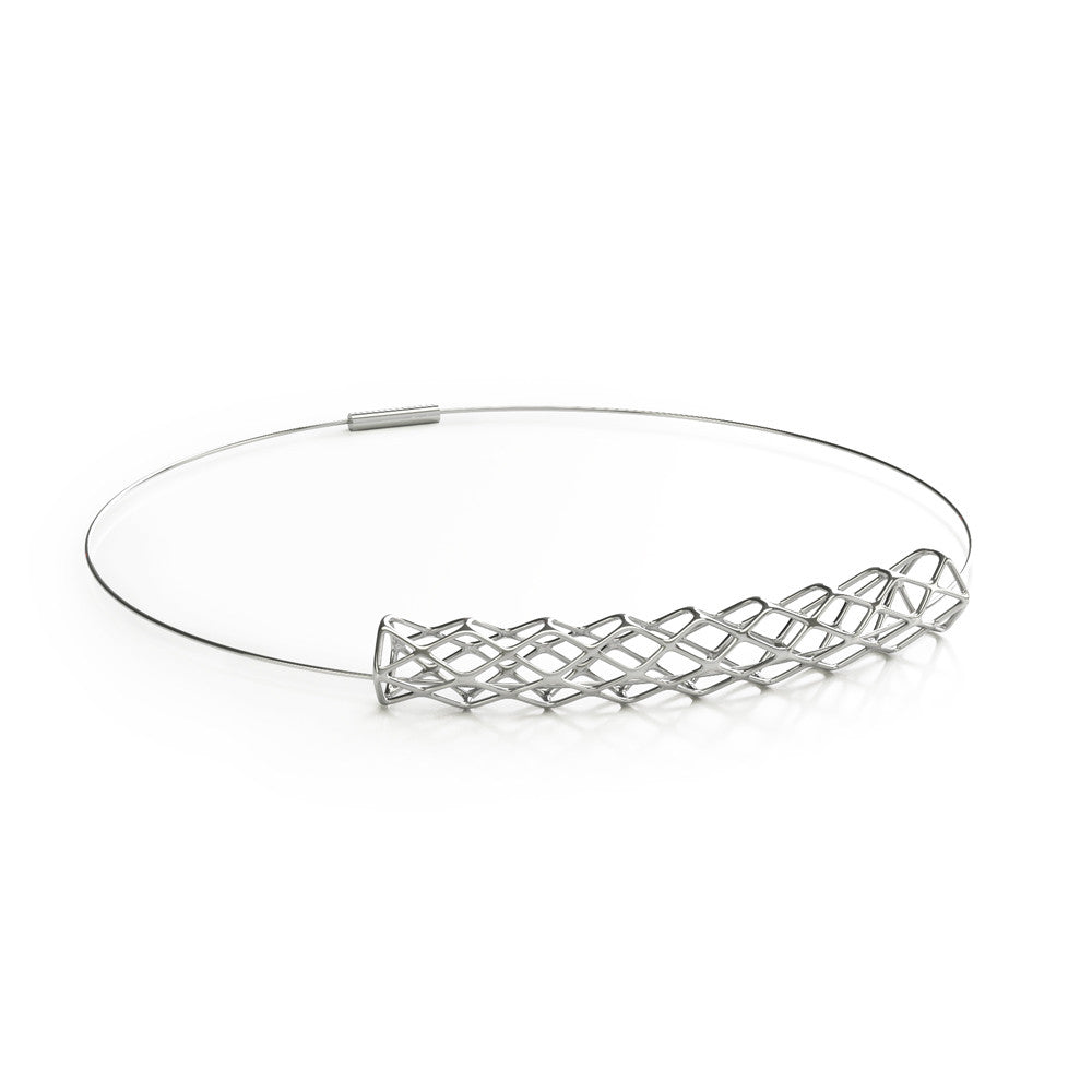 The GRID Necklace Collar in 3D Printed Platinum Finished 925 Sterling SIlver