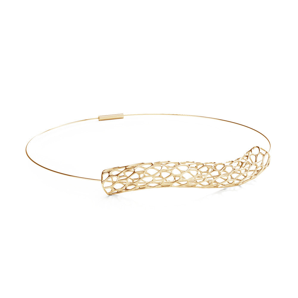 The HIVE Necklace Wave Collar in 3D Printed 14k Gold Finished 925 Sterling SIlver