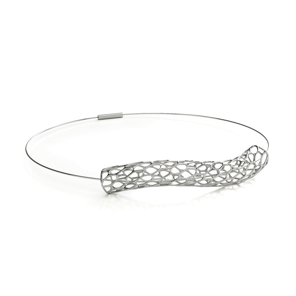 The HIVE Necklace Wave Collar in 3D Printed Platinum Finished 925 Sterling SIlver