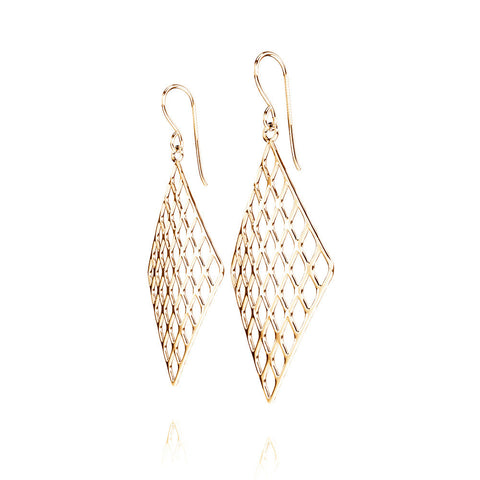 The GRID Earrings Diamond in 3D Printed 14k Gold Finished 925 Sterling SIlver