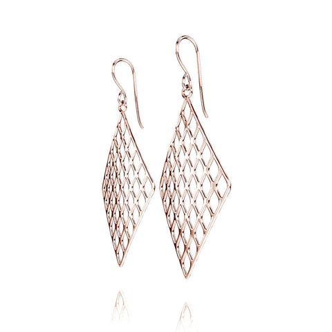 The GRID Earrings Diamond in 3D Printed 14k Rose Gold Finished 925 Sterling SIlver
