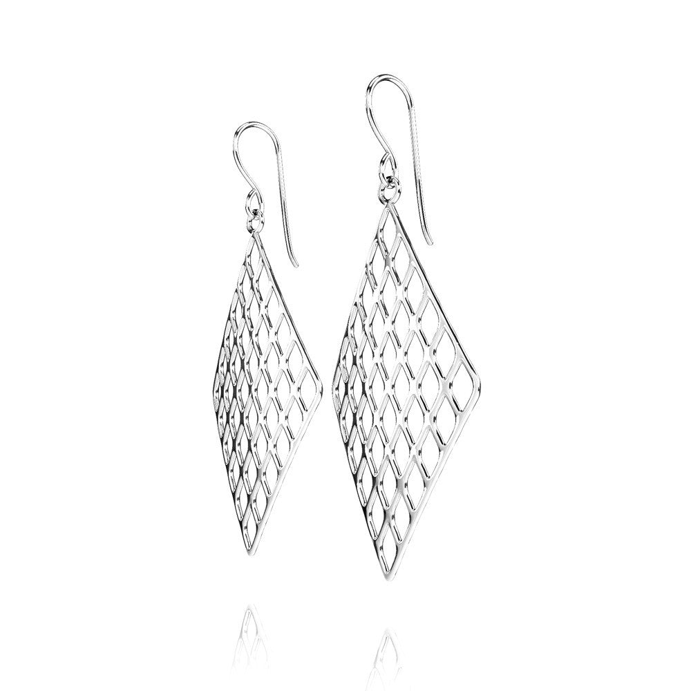 The GRID Earrings Diamond in 3D Printed Platinum Finished 925 Sterling SIlver