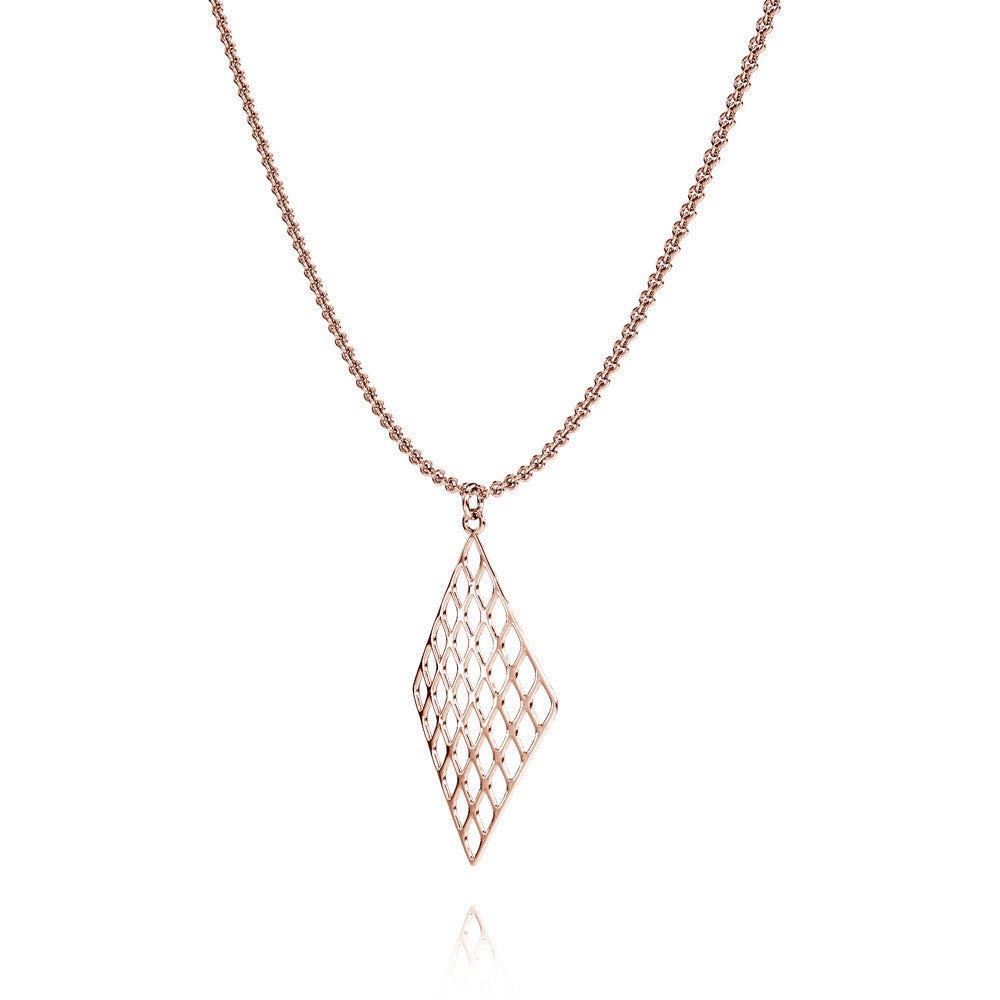 The GRID Necklace Diamond in 3D Printed 14k Rose Gold Finished 925 Sterling SIlver
