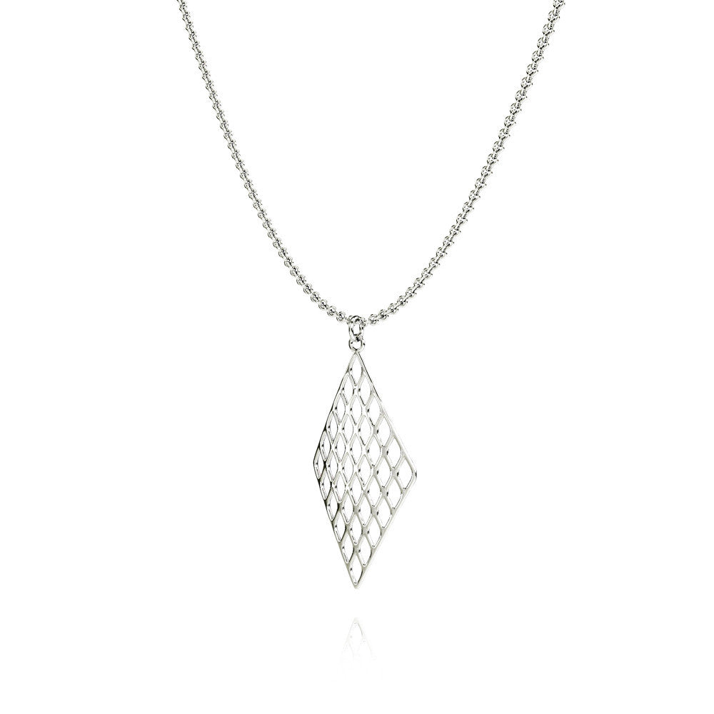 The GRID Necklace Diamond in 3D Printed Platinum Finished 925 Sterling SIlver