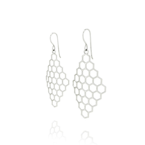 The HIVE Earrings Diamond in 3D Printed Platinum Finished 925 Sterling SIlver