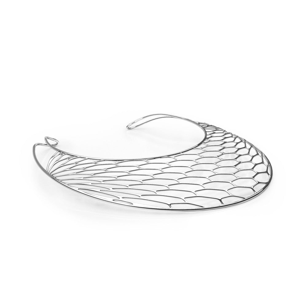 The HIVE Necklace  Bib  in 3D Printed Platinum Finished 925 Sterling SIlver