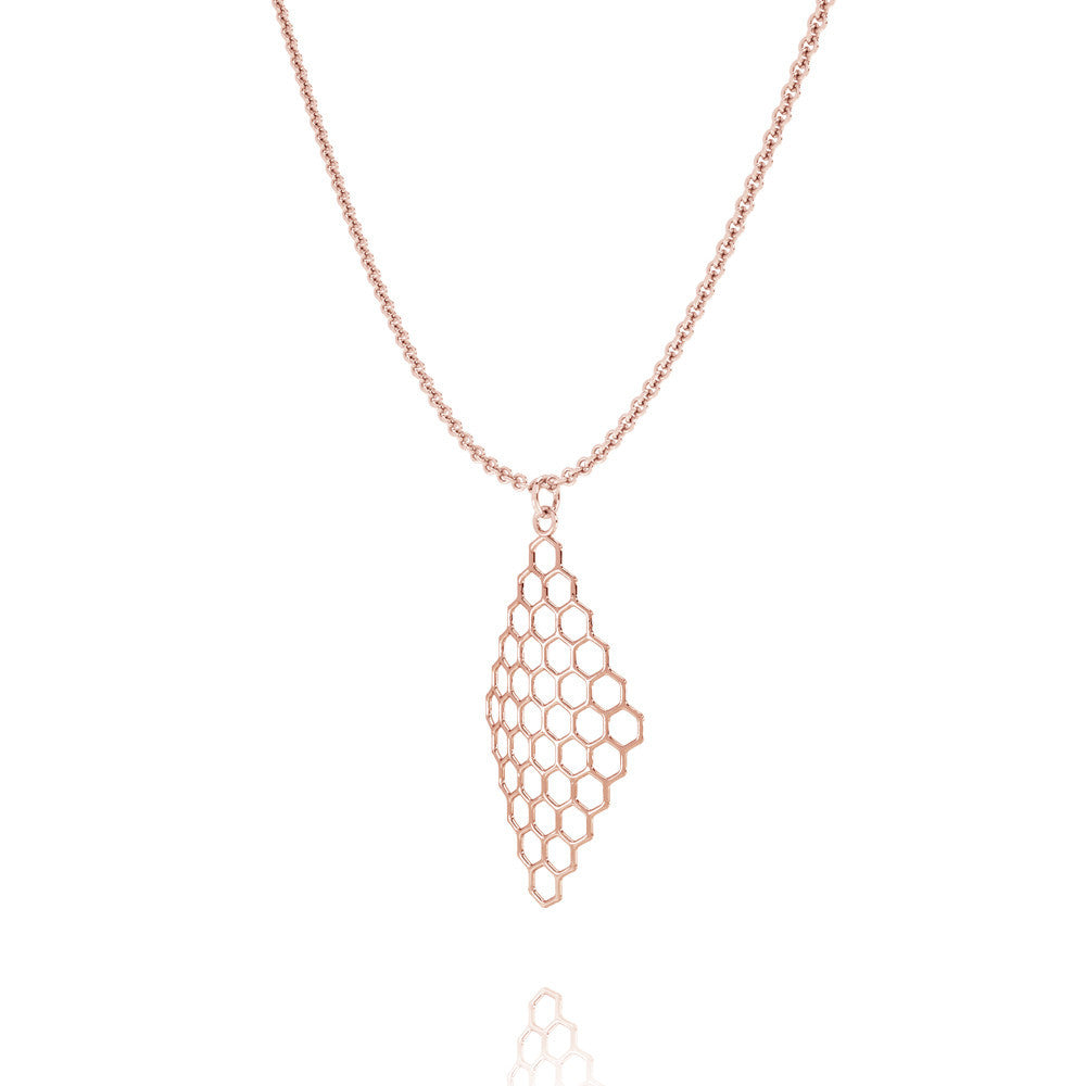 The HIVE Necklace Diamond in 3D Printed 14k Rose Gold Finished 925 Sterling SIlver