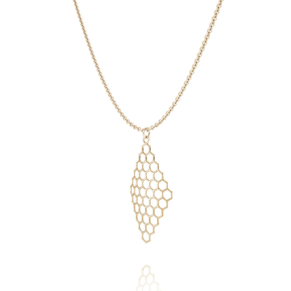 The HIVE Necklace Diamond in 3D Printed 14k Gold Finished 925 Sterling SIlver