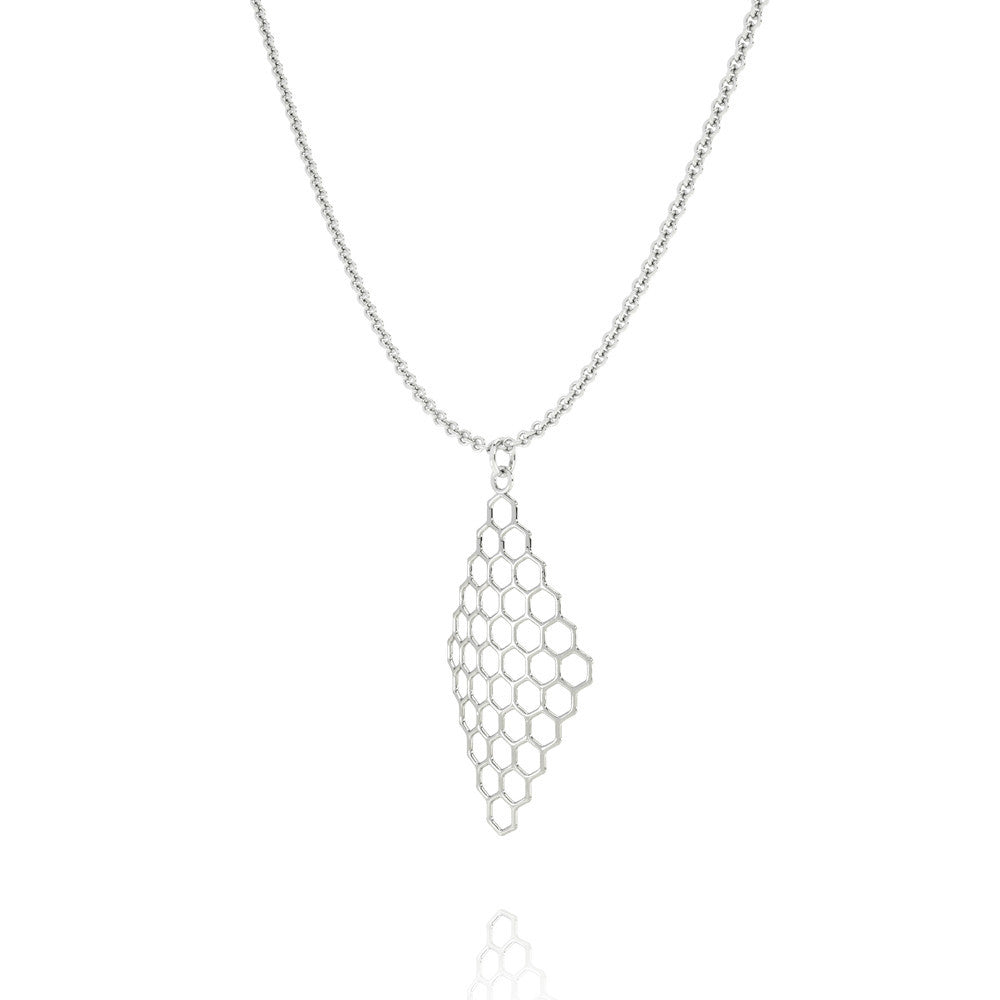 The HIVE Necklace Diamond in 3D Printed Platinum Finished 925 Sterling SIlver